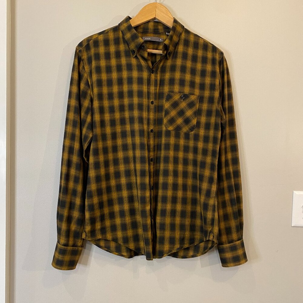 Vince Men Shirt Plaid Long Sleeve Button-down Brown Black Size M